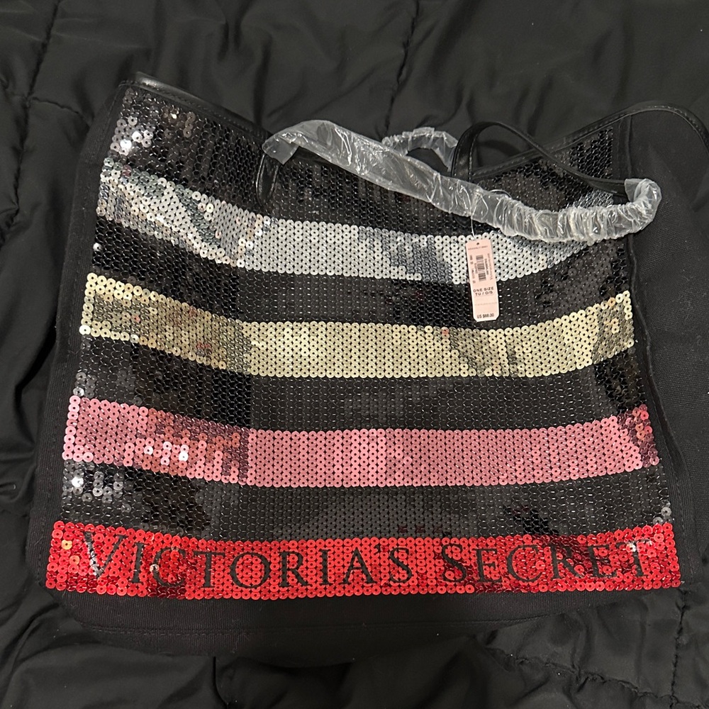 Victoria's Secret Sequin Tote - Black, Pink, Red, Gold